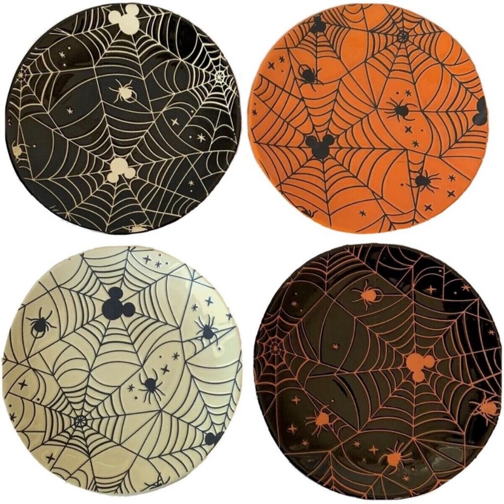 *NEW* Disney Halloween Spider Web Set of Four Appetizer Plates -